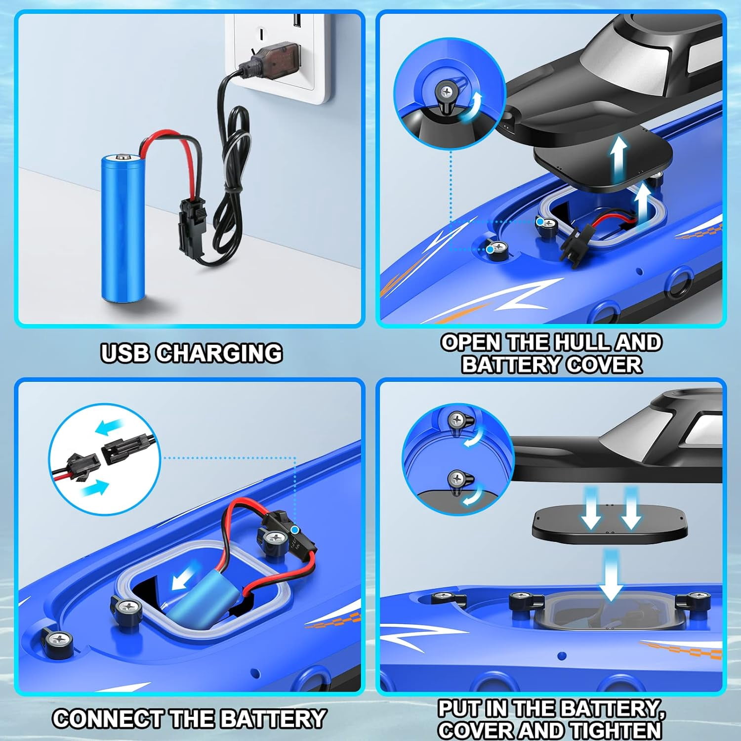 Remote Control Boat with LED Light Adults, 2.4Ghz Full Proportional RC Boat, Remote Control Boat for Pools and Lakes, 30 Min Running Time, Pool Toys