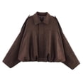 thumbnail image 4 of MaFYtyTPR Women's Zip Up Jacket Lapel Collar Long Sleeve Loose Fit Outerwear with Pocket for Fall Winter Outdoor Wear Coffee S, 4 of 5