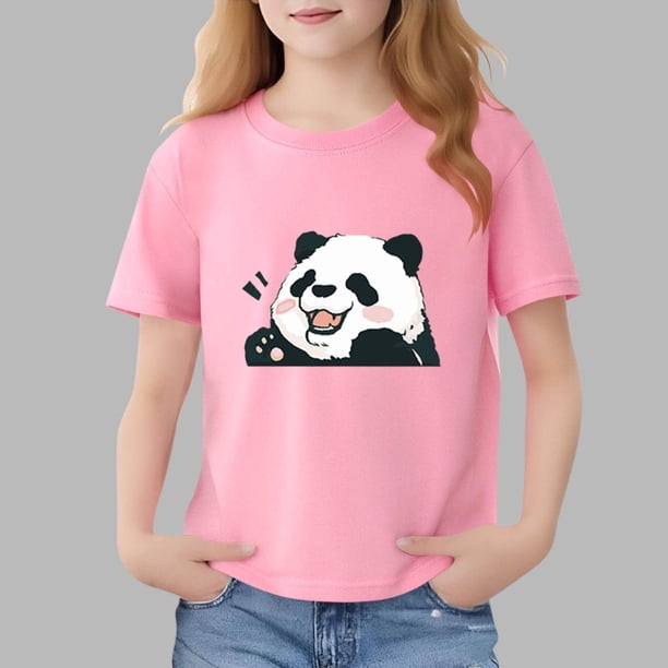 Blusas y camisas de manga corta con cuello redondo para niños Camiseta de verano de manga corta estampada para niñas Jersey elegante de cuello redondo para niñas Top de algodón para niños