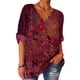 thumbnail image 3 of Blusa de Mujer Cuello en V Manga Larga Jersey Estampado Floral Camisa cómoda para Mujer para Viajes Oficina Rojo XXL, 3 of 5