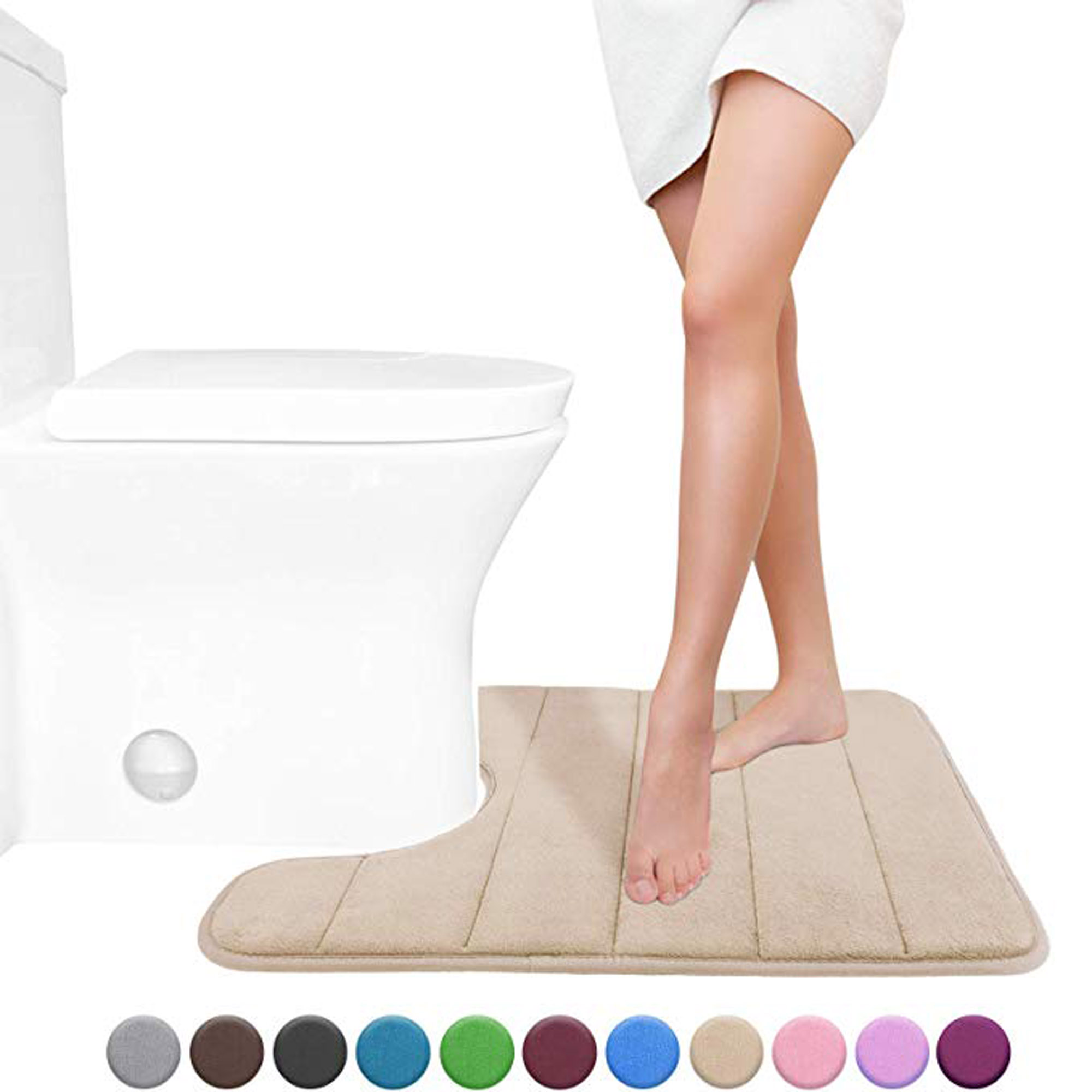 NK HOME 24" X 20" Bath Mat for Toilet Memory Foam UShaped Bath Rug