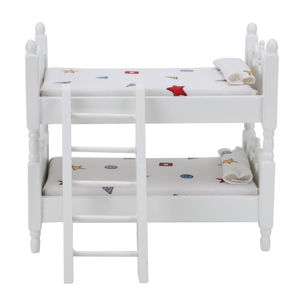 Cergrey 1 12 Mini Dollhouse Bed, Wooden Toy Bunk Beds