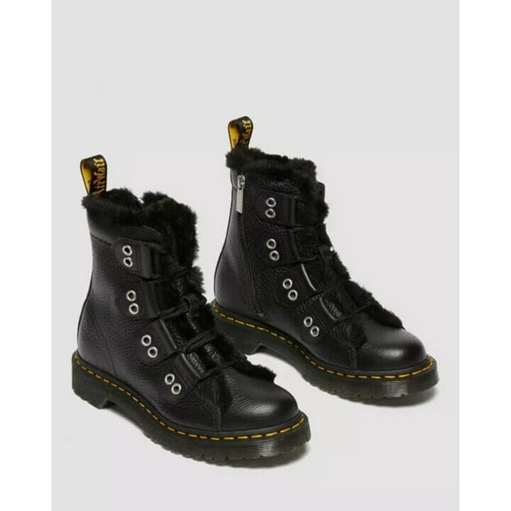 Dr. Martens 1460 31876001 Womens US 7 Black Leather Faux Fur Lined Boots KHD1568