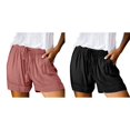 thumbnail image 1 of (2-Pack) Rinsvye Womens Shorts High Elastic Linen Shorts for Women Waisted Pleated Ruffle Cute Womens Bike Shorts Beach Flowy Casual Long Shorts for Women Shorts, 1 of 4