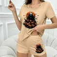thumbnail image 6 of Tnhcen Women's Halloween Milk Silk Pajama Set Short Sleeve Round Neck Sporty Sleepwear Comfortable Loungewear S-XL Multiple Colors Available Beige, 6 of 7