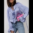 thumbnail image 4 of Camisa Informal de Larga con Volantes para Mujer, Blusa de Satén de Seda para Trabajo, Ropa de y Otoño Púrpura M, 4 of 9