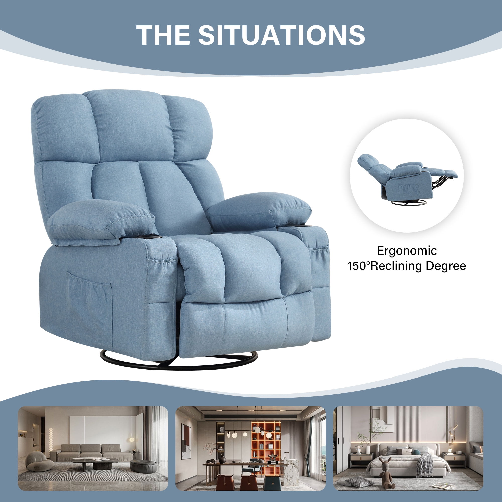 JONPONY Massage Rocker Recliner Chair with Vibration Massage and Heat Ergonomic Lounge Chair for Liv(图4)
