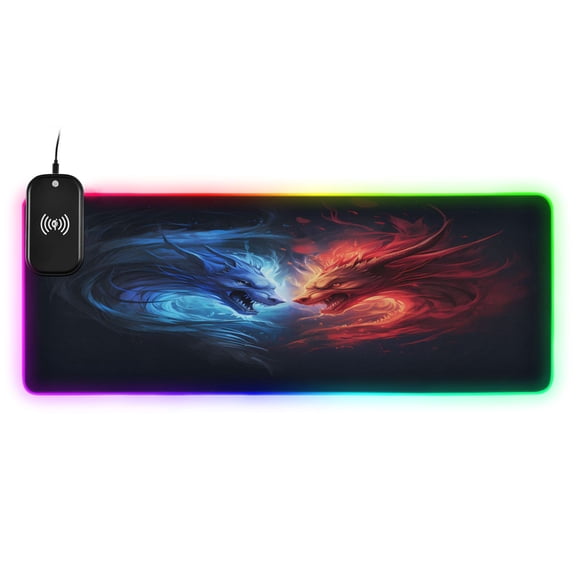 Large RGB Gaming Mouse Pad Led Glowing Mousepad Non-Slip Rubber Base 13 Light Modes 31.5x11.8 Fantasy Dragons Head