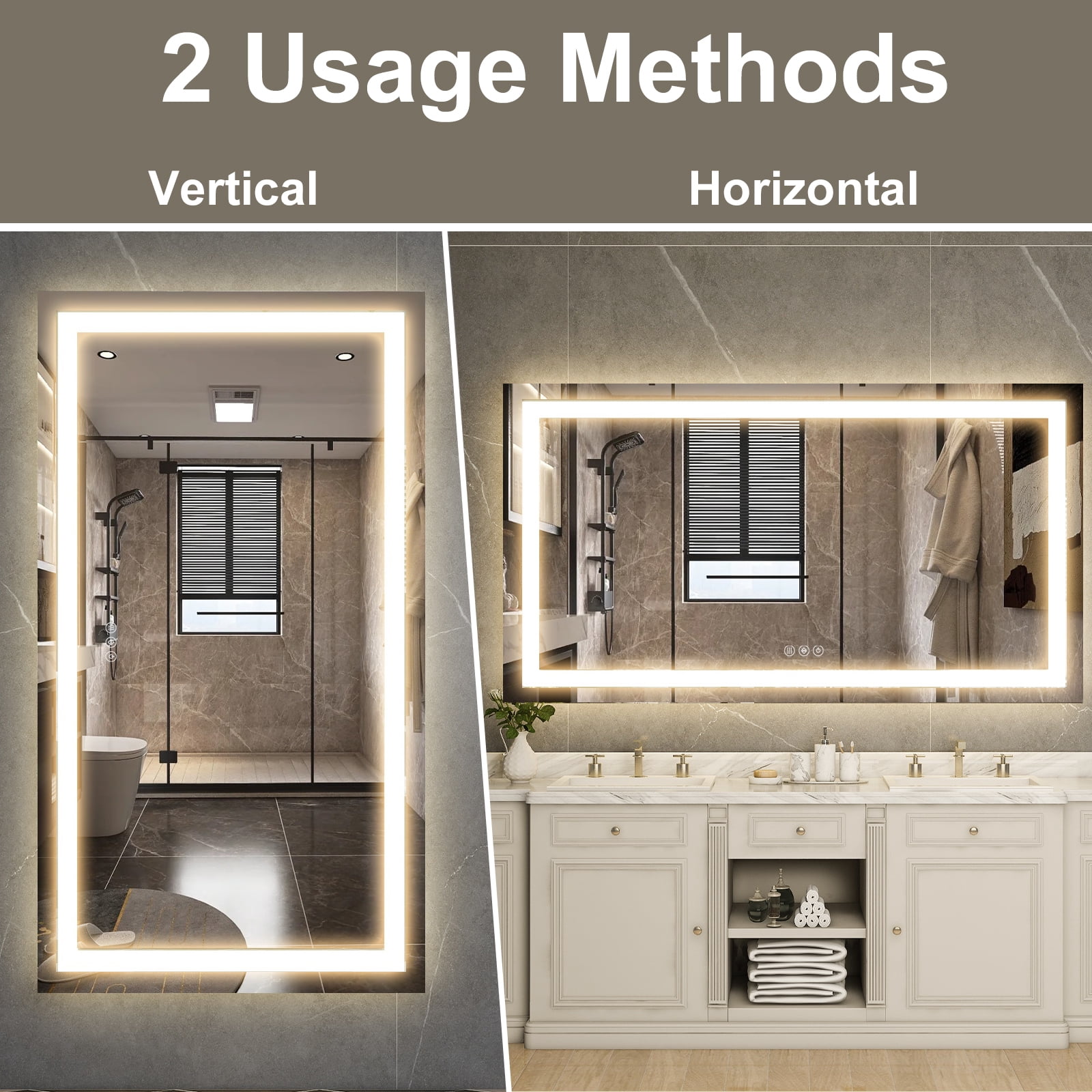 Mirrasia 55"x30" LED Bathroom Mirror Lighted Vanity Wall Mirror 3 Color Temperature Dimmable Mirror