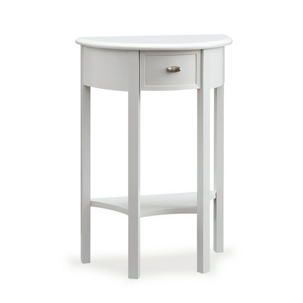 Leick Home 9030 Wt Assembled One Drawer Demilune Hall Console With Shelf Cottage White Com One Drawer Demilune Hall Console, Leick Demilune Hall Console Table Medium Oak