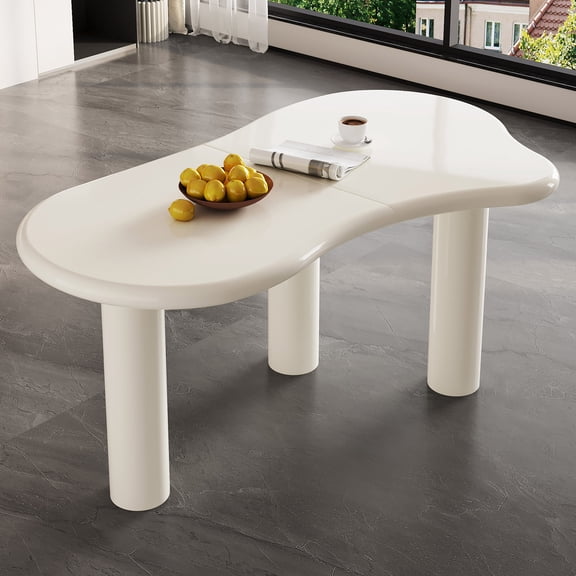 Guyii 65.98" Irregular Dining Table, Modern Wood Kitchen Table, Dining Room Table for Kitchen, Apartment, Table Only, White