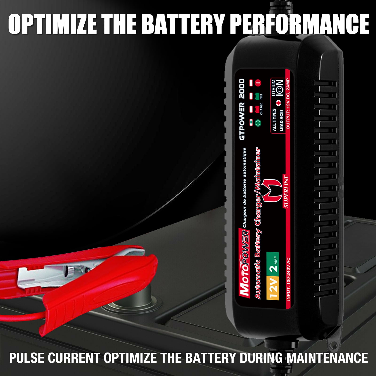 MOTOPOWER 12V 2Amp Automatic Battery Charger for Lithium Ion Batteries