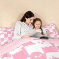 thumbnail image 4 of Homewish Halloween Ghost Full Size Comforter Sets for Girls, Spooky Animal Checkered Bedding Comforter Set, Pink White, Pink Reversible, 3 Pieces 1 Comforter and 2 Pillowcases, 4 of 6