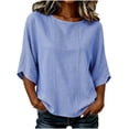 thumbnail image 2 of Neewe Women's Casual 3/4 Sleeve T Shirts Round Neck Tunic Blouses Color Block Basic Tee Tops Loose Fit Summer Shirt, 2 of 6
