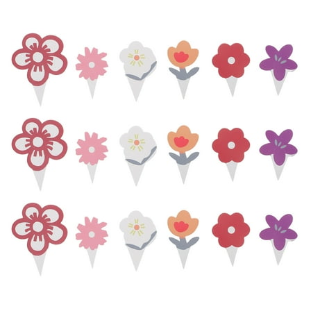 OUNONA Floral Cake Picks for Decoration Assorted Color Paper Dessert Topper for Birthday Party 60pcs