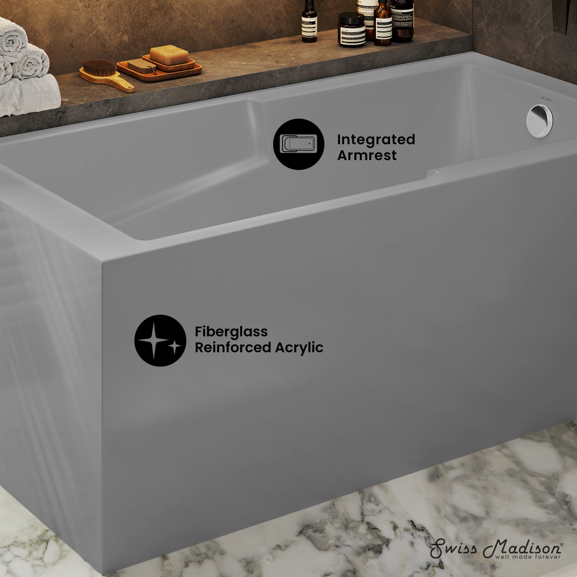 Claire 60 x 32 Right Drain Soaking Alcove Corner Apron Bathtub in Glossy Gray