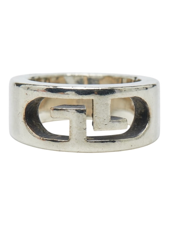 Pre-Owned Gucci Double G Logo Ring, Size #7, Silver (SV925), Women's GUCCI