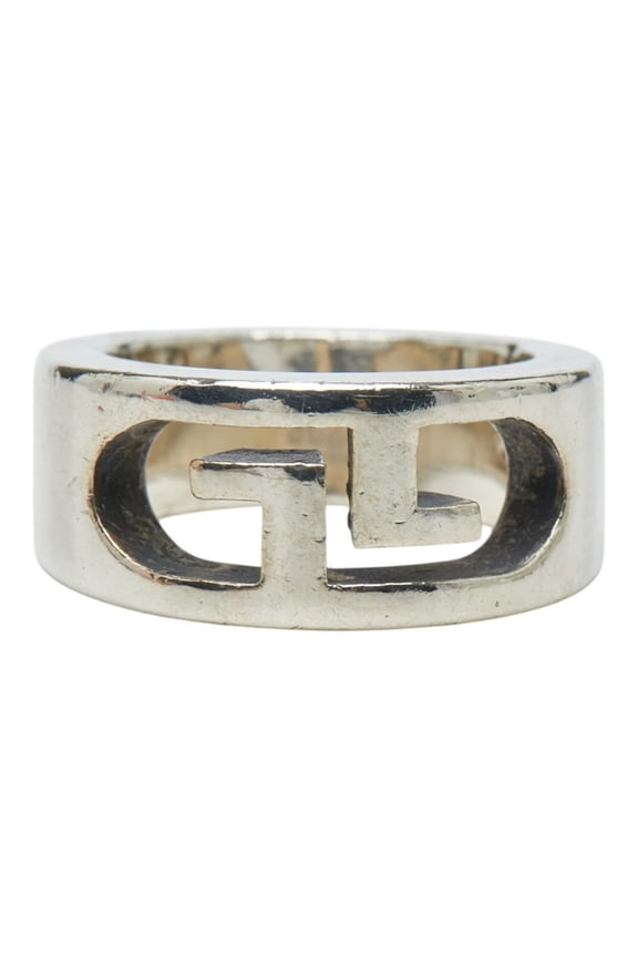 Pre-Owned Gucci Double G Logo Ring, Size #7, Silver (SV925), Women's GUCCI