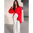thumbnail image 5 of Conjunto de dos piezas para primavera y otoño, cuello en V, estampado, top de manga larga y falda larga elegante, conjuntos de mujer, ropa de calle alta, traje de playa informal, 5 of 5