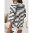 thumbnail image 4 of Womens Summer Tops Striped Color Block Short Sleeve T Shirts Oversized Casual Crewneck Tee Black S, 4 of 4