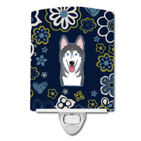 

Caroline s Treasures BB5069CNL Blue Flowers Alaskan Malamute Ceramic Night Light 6x4x3 multicolor