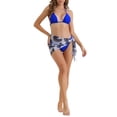 thumbnail image 2 of Conjuntos de bikini de triángulo para mujer de 3 piezas, con corte alto, tanga, falda con estampado de hojas, trajes de baño, pequeño, azul real, 2 of 5
