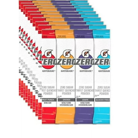 Gatorade G Zero Powder 4 Flavor Variety Pack 10 of Each FlavorPack of 40 0.10oz Glacier Freeze Orange Grape Fruit Punch packed by TOOZOON
