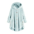 thumbnail image 3 of Winter Coats for Women Zpanxa Women Plus Size Button Plush Tops, Hooded Loose Cardigan Wool Coat, Casual Plush Jacket Outwear Sky Blue 5XL, 3 of 3