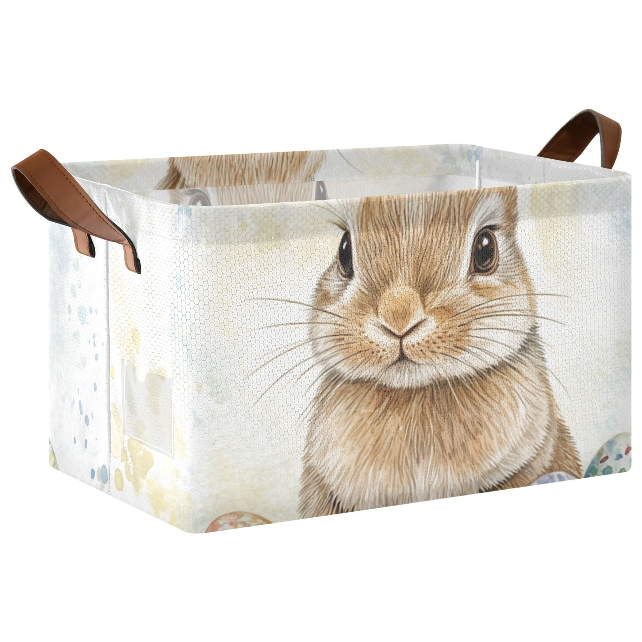Bunny Easter Eggs Rabbit Foldable Storage Large Fabric Storage Baskets Organizer Storage Bins with Handles for Shelves