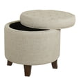 thumbnail image 3 of Textured Woven Fabric Upholstered Round Ottoman with Lift Top Storage Beige and Brown - Saltoro Sherpi, 3 of 5