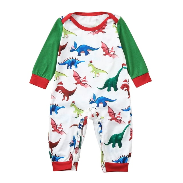 Tenue d'Intérieur Imprimé Dinosaure Col Parent-Enfant Manches Longues Costume Robe Parents et Enfants