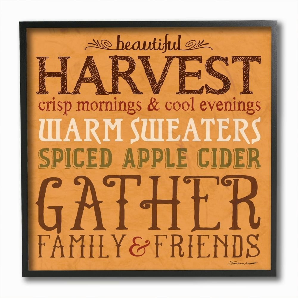 Stupell Industries Beautiful Harvest Fall Autumn Seasonal Word Design Framed Wall Art by Stephanie Workman Marrott