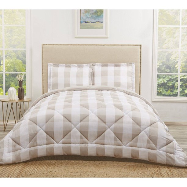 Truly Soft Everyday Buffalo Plaid Khaki Full / Queen Comforter Set