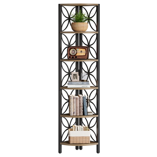 Fnova 70.9" 6-Tier Corner Storage Shelf Unit, Tall Space-Saving Display Rack for Living Room Bedroom Home Office