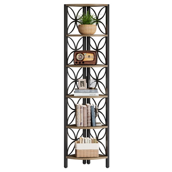 Fnova Étagère d'Angle de Rangement à 6 Niveaux de 70,9 Pouces, Grand Présentoir Gain de Place pour Salon Chambre Bureau à Domicile