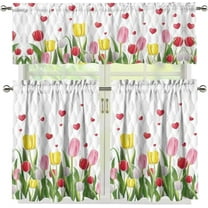 Tulip Flower Kitchen Curtain and Valances Set for Windows Treatment Holiday Decor Curtains Gifts Short Curtain 36 Inch Rod Pocket Window Panels