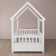 thumbnail image 5 of Twin Size Floor Wooden Bed with House Roof Frame, Fence Guardrails,Grey, 5 of 11