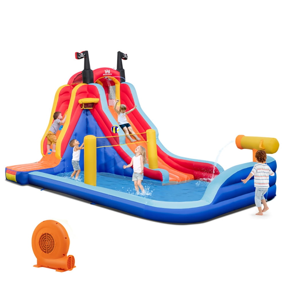 Aimee Lii 5-in-1 Inflatable Bounce House with 2 Water Slides and Large Splash Pool With 750W Blower, Kids Water Park Bounce House
