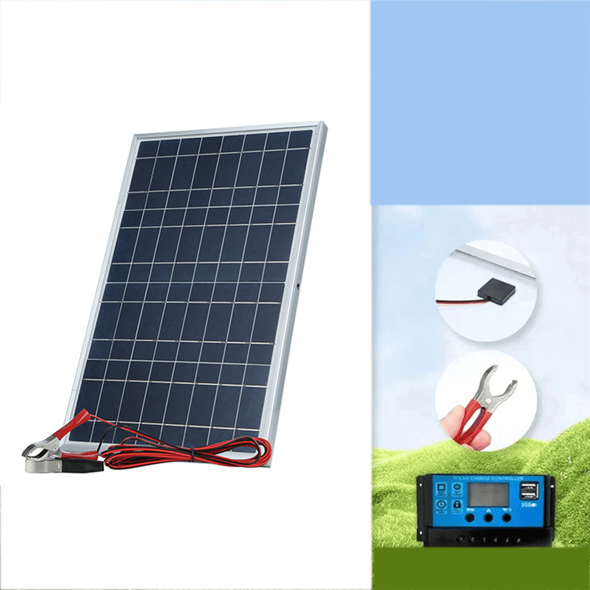 3X 12V Solar Panel Kit Complete 30W Power Portable Outdoor Rechargeable Solar Cell Generator for Home