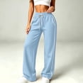 thumbnail image 6 of Womens Drawstring Sweatpants, Elastic Waist Straight Leg Pants with Pockets, Casual Lounge Trousers for Daily Outdoor Wear | VerBelle,Light Blue 2XL, 6 of 9