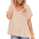thumbnail image 2 of Fiudx Camisas de Mujer Blusa Sólida de Manga Corta con Volantes y Cuello En V para Mujer, 2 of 7