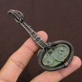 thumbnail image 4 of Natural Moss Prehnite Stone Handmade Copper Wire Wrap Guitar Pendant 3.1", 4 of 4
