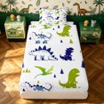 thumbnail image 3 of meiyoeat Woodland Dinosaur Twin Sheets for Boys Bedding, Pine Jungle Wildlife Bedding, White Green Navy, 3pcs, 1 Flat Sheet, 1 Fitted Sheet and 1 Pillowcase, 3 of 6