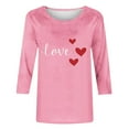 thumbnail image 2 of Women's 3/4 Sleeve T-Shirts Hearts Printed Crew Neck Plus Size Valentines Tops Cute Festive Casual Tee Tshirts (M, Pink 02), 2 of 5