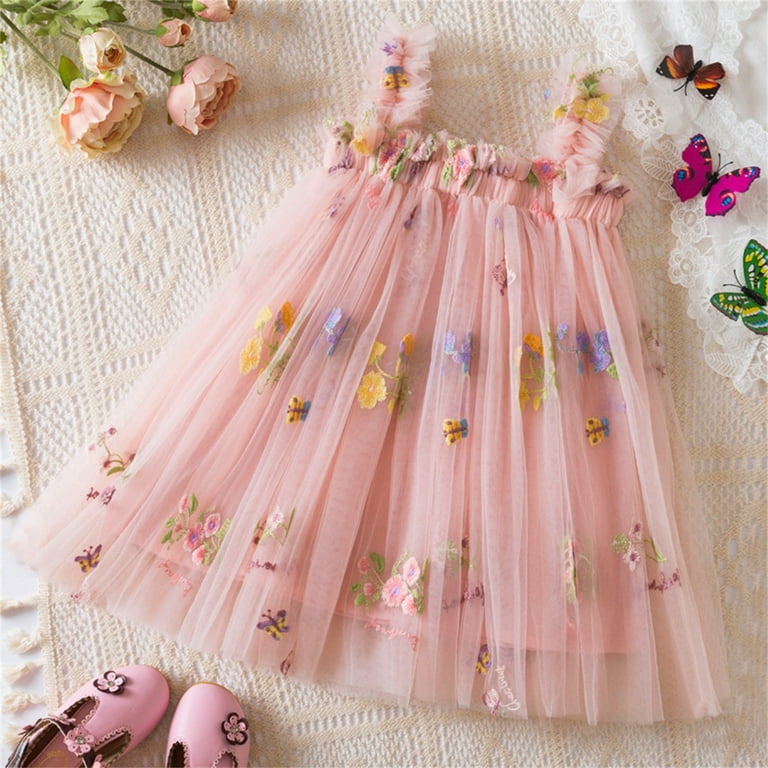 Jgppe Toddler Girl Tulle Dress Colorful Square Neck Layered