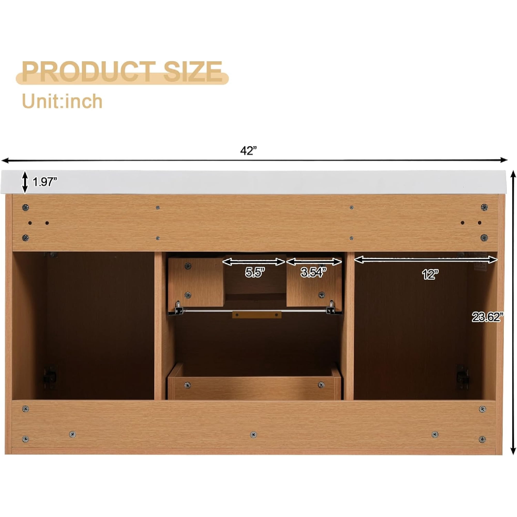 42 inch Bathroom Vanity with Sink Combo, Floating Single Sink Bathroom Vanities with SMC Resin Top, MDF Cabinet with Solid Wood Frame, Wall-Mounted Vanities for Small Bathrooms (42''-Wood)