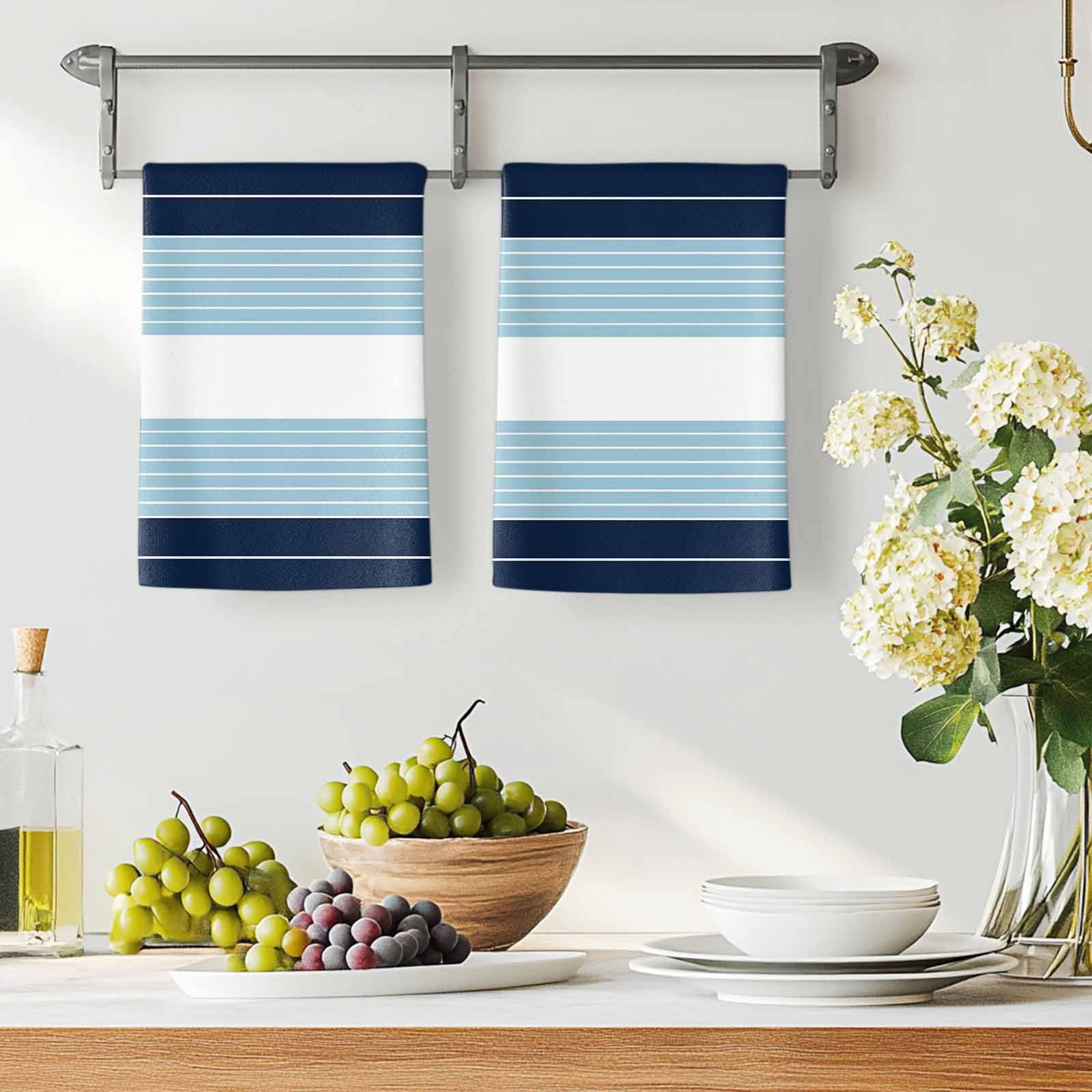 Dish Towels, Sky Blue Striped Absorbent Kitchen Towels 2 PCS, Ombre Stripes Microfiber Hand Towels Dish Cloths Tea Towels for Home&nbsp;Bathroom Cleaning Drying,18X28-Inch,