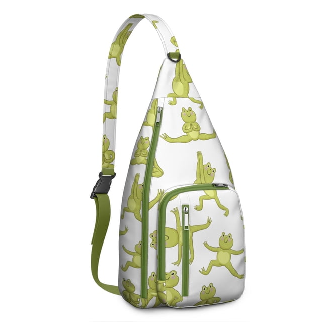 Cartoon Frog Sling Backpack - Whimsical Frog & Flower Print Design, Compact Lightweight Daypack for Cycling & Photography