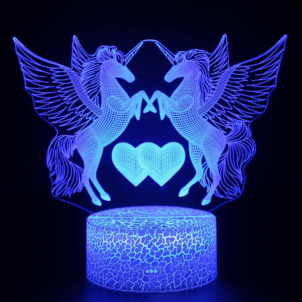 3D Colorful LED Night Light Unicorn Head Up Table Lamp Bedroom Xmas Decor Gifts