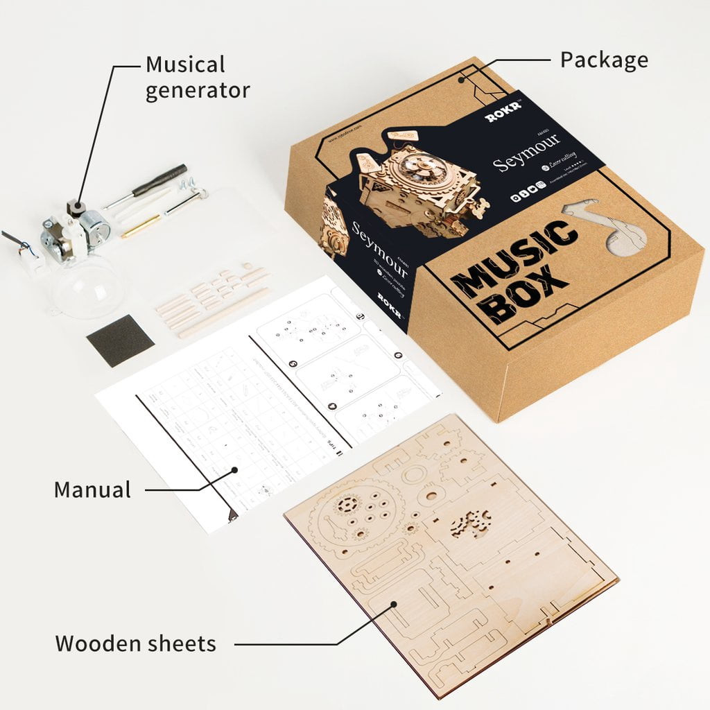 Robotime 3D Laser Cut Wooden Puzzle Music Box Kit Robot Dog Seymour Diy Puzzle Toy With A Cute Song